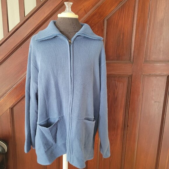 VintageTally Ho  Blue Zip-Up Acrylic Cardigan With Pockets - Women's 1X - Picture 1 of 5
